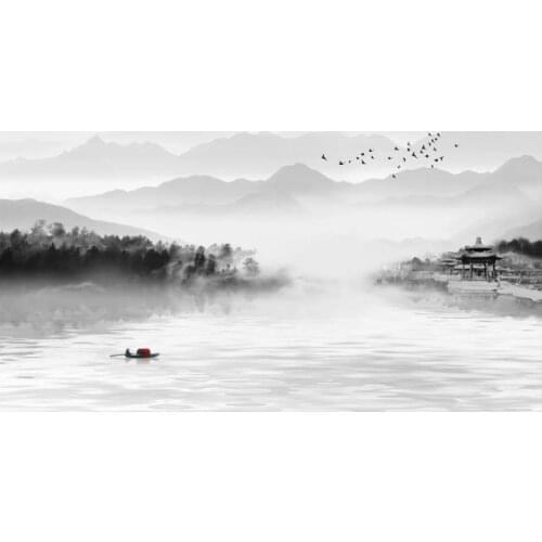 New Chinese style grey wallpapers landscape TV background wall 3d murals wallpaper for living room