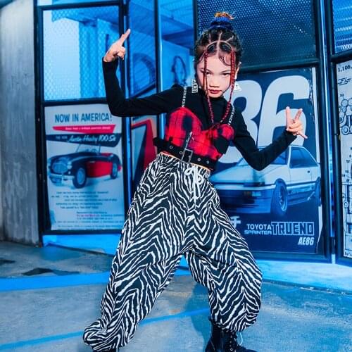 New Sequin Vest Plaid Top Black Pants For Girls Jazz Street Dancewear Children HipHop Clothing Kid Modern Dance Clothing DQL5733
