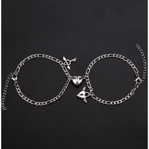 Couples Magnet Bracelet Steel O-Shaped Stainless Steel Charm Attractive Wristband for Men and Women Valentine'Day Gifts