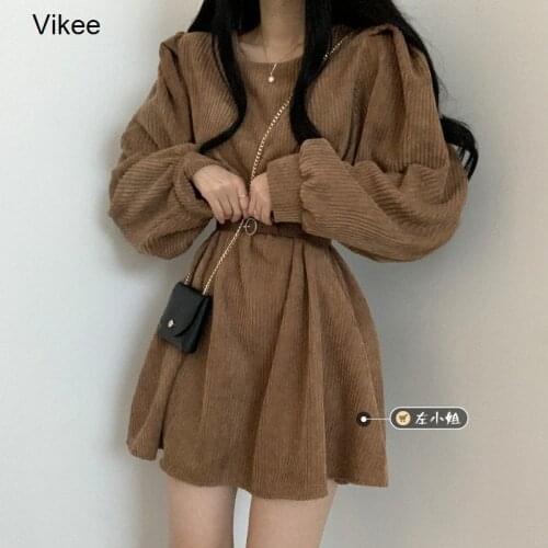 Small Size Dress Womens Winter 2021 New Style French Tea Break Puff Sleeve High-End Popular Skirt