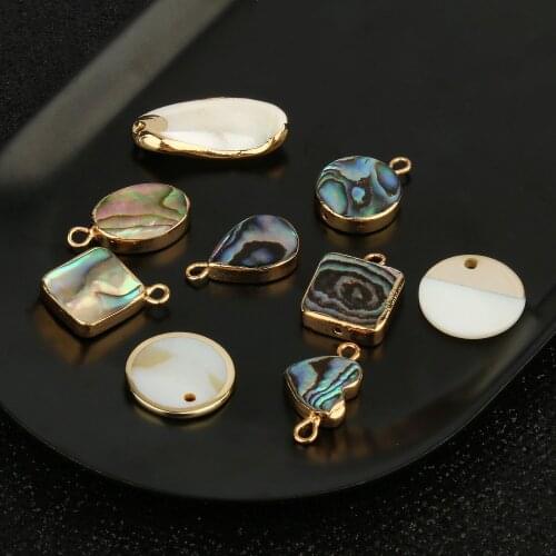 Natural Abalone Shell Charms Connector Fashion Heart Square Waterdrop Round Disc Oval Shape Pendant For Women Jewelry Making