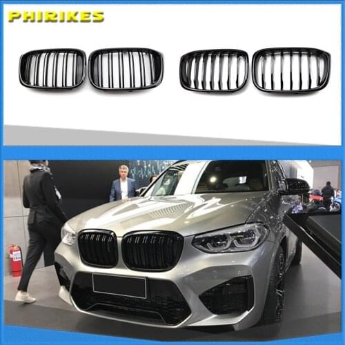 2Pcs Car Front Hood Kidney Grille Grill Mesh Glossy Black Racing Grills For-BMW X3 G01 X4 G02 2018 2019 2020