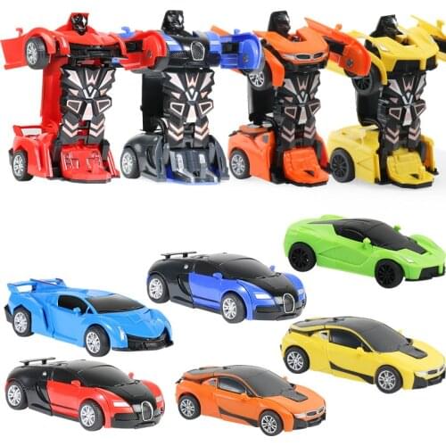 Plastic Mini Transformation Robot Car Toy For Boys Action Figure Collision Transform Inertial Car Vehicle Deformation Model Toys