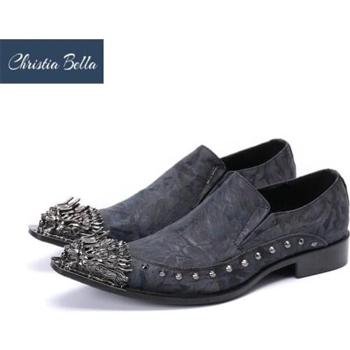 Luxury Fashion Mens Handmade Leather Dress Shoes for Men Pointed Metal Toe Formal Business Oxford Shoes Plus Size