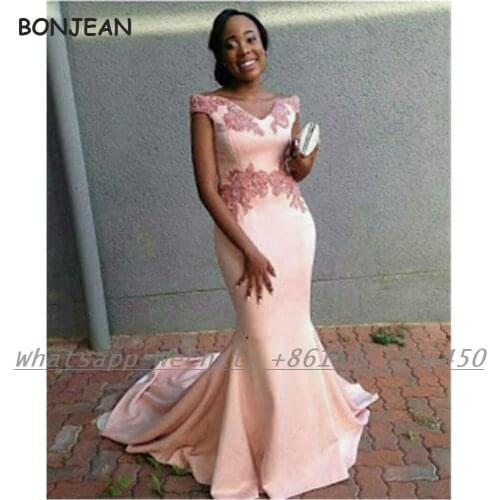 Pink African Bridesmaid Dresses 2021 Mermaid Lace Appliques Elastic Satin Lace Up Bridesmaid Dress Plus Size for Women Wedding