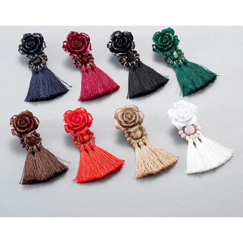 Jouval Fashion Big Flower Dangle Drop Long Tassel Earrings Boho Vintage Fringe Female Earring For Women Wedding Jewelry Brincos