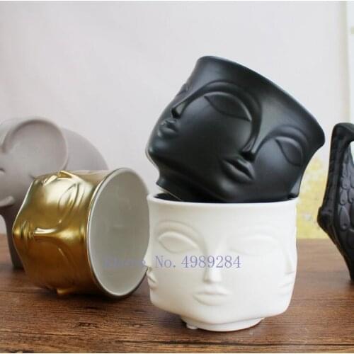 Nordic ceramics Creative human face Multi-faceted Flower vase Gold Flower arrangement Home decoration storage accessories