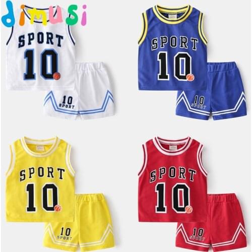 DIMUSI Boys Sports Suit Clothes Summer New Childrens Fashion Leisure Letters Sleeveless Baby Vest + T-shirt 2pcs set Kids