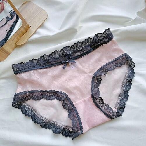 KAGIO Sexy Sheer Lace Panties Womens Underwear Transparent Sheer Big Size Lace Briefs Tangas Knickers Soft Girls' Lace Panty