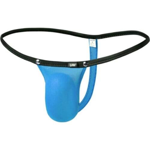 Sexy mens T pants translucent mens underwear hot Ice silk mens new decorative button thong pocket pocket jockstrap