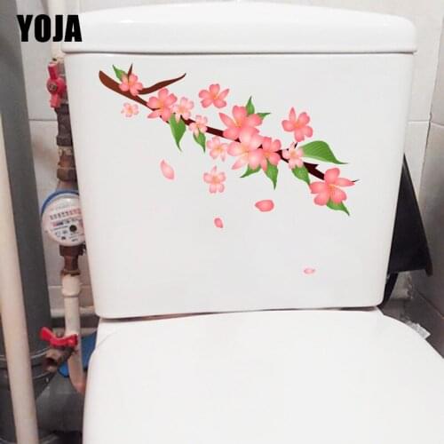 YOJA 22.1*18CM Cartoon Flowering Branch Fashion Toilet Sticker WC Decor Home Room Wall Decal T1-0502