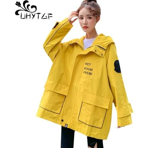 UHYTGF Woman fashion windbreaker coats Baseball uniform student autumn trench coat for women Hooded 2XL plus size outerwear 902