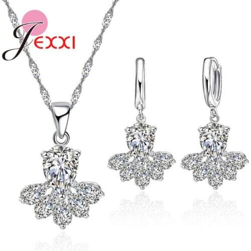 Women Crystal Necklaces Earring Set For Wedding Engagement Accessory Female 925 Sterling Silver Anniversary Jewelry Sets
