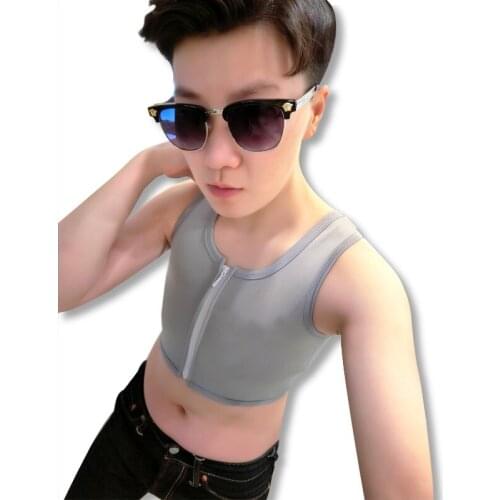 Women Lesbian Tomboy Trans Elastic Band Zip Up Chest Binder Tank Top Flatten Breast Silm Shaper Corset Vest Undershirt Plus Size