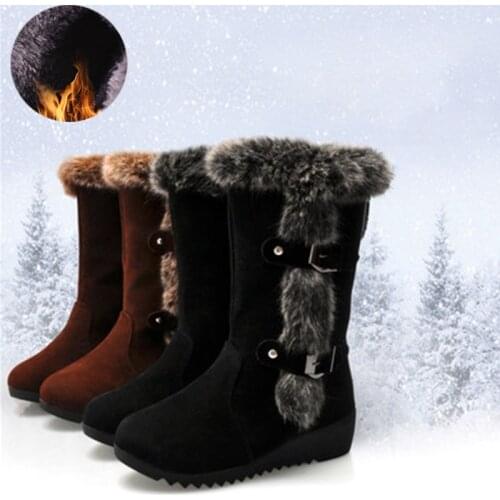 Winter Women Shoes Ladies Mid Calf Boots High Tube Classic Thick Fleece Models Snow Boots Plus Size 35-42 platform boots women