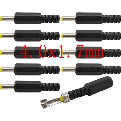 10PCS DC Power Male 4.0 x 1.7mm Solder Connector Black Straight 4.0*1.7mm DC Power Plug Jack DIY Welding Wire Plugs Adapter
