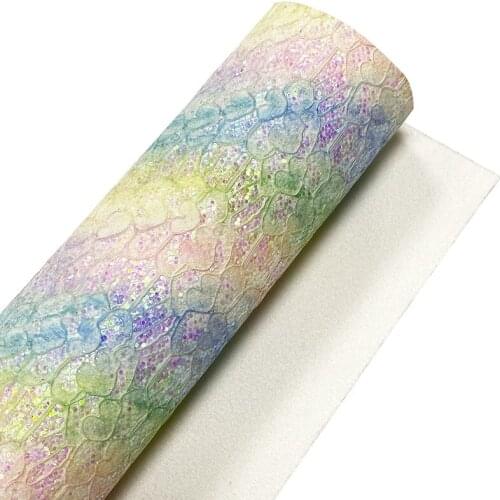 Colorful Pastel Color Rainbow Lace Chunky Glitter Faux Leather Sheet Velvet Backing for Shoes/Bags/DIY Accessories