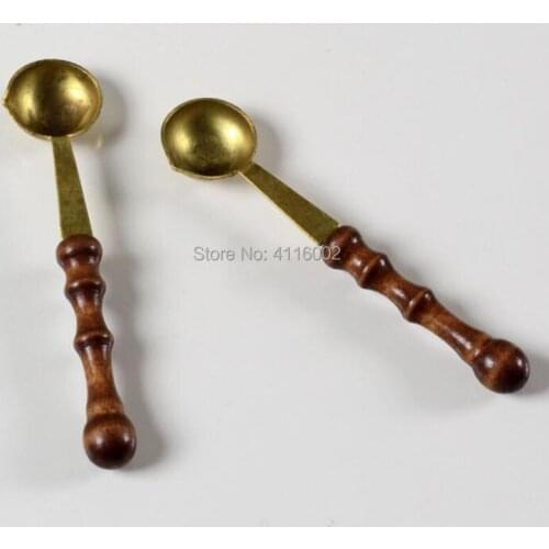 200pcs Anti Hot Wax Spoon Wax Stamp Sealing Wax Spoon Vintage Wood Handle Stainless Steel Sealing Wax Spoon