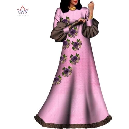 2021 BintaRealWax African Clothes for Women African Dress Puff Sleeve Floor-Length Print Wax Dress Wedding Party Date WY8290