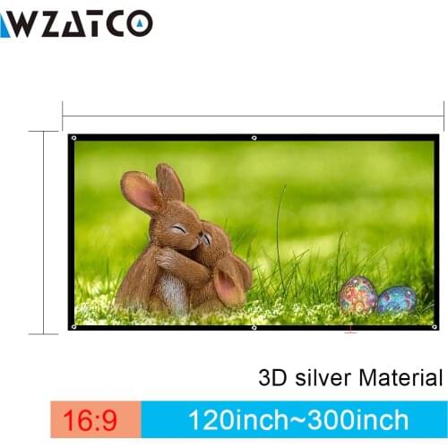 WZATCO 3D Projection Screen 250,300inch 16:9 3D Silver Screen Portable Front Without Frame Can Be Fold for FULL HD 3D Projector