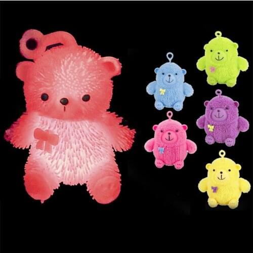 5 Colors Portable Flashing Bear Shaped Squeeze Ball Cute Cartoon LED Animals Pinch Vent Fidgets Toys Anti Stress for Adults Kids