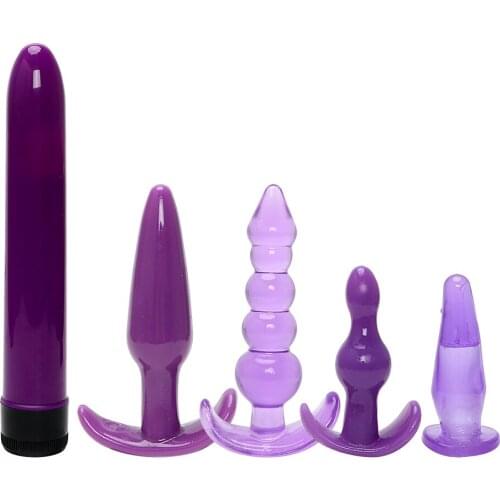 5Pcs/Set Vibrator Anal Plug Butt Plug for Beginner Sex Toys for Men Women Purple Finger Prostate Massager Adult Products