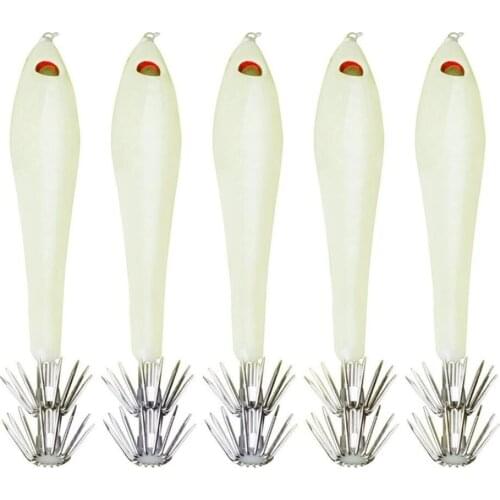 5PCS Luminous Squid Jigs Fishing Baits Octopus Lures Hard Baits Explosion Hook