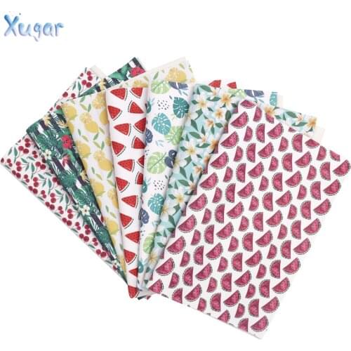 Xugar accessories 22*30cm watermelon Fruit floral Printed faux artificial Synthetic leather fabric For bow diy decoration crafts