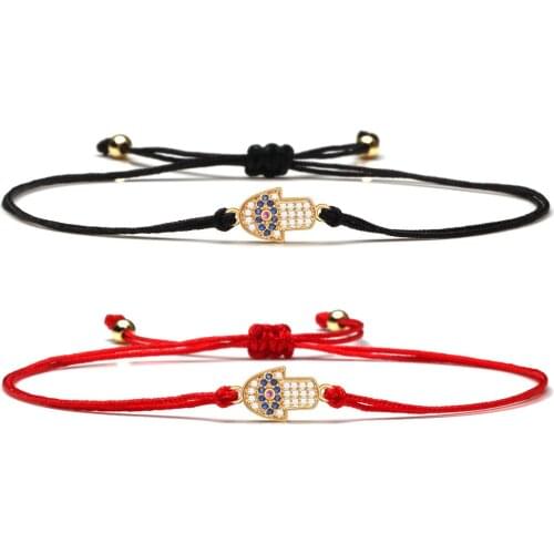 White AAA Cubic Zircon Crystal Small Cute Hamsa Hand Charm Bracelet Women Keep Safe Luck Protection Red String Jewelry Gift