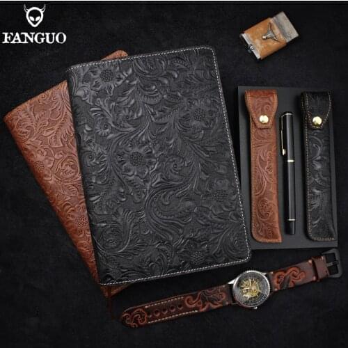 Retro Agenda Notebook Genuine Leather Cover Notebook Replaceable Paper For School Travel Business