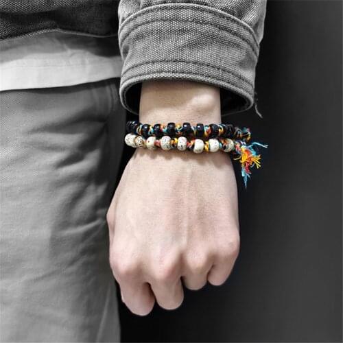 1PC Six Character Truth Transfer Bead Woman Hand Tassel Tassel Diy Bracelet Braid Rope Hip Hop Man Hand String Drop Shipping