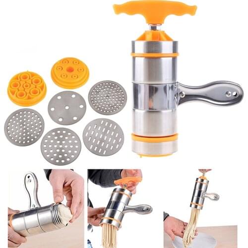 Household Manual Stainless Steel Pasta Maker Noodles Presser Making Machine with 7 Molds Noodle Maker