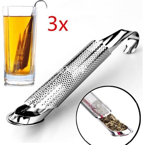 3Pcs 304 Stainless Steel Tea Tube Pipe-Shaped Tea Spoon Infuser Filter Cup Home Kitchen Accessories Hanging Tea Strainer