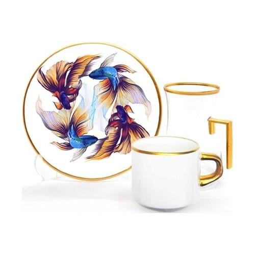 Drop Focus Handled Tea & Coffee Set 18 pieces Golden Fish