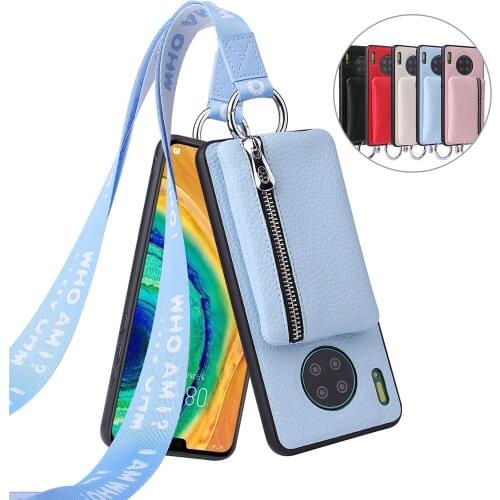 PU leather wallet Coin Purse Phone Case With Lanyard For Huawei mate 20 mate30 pro lite P30 pro Zero Purse Cell Phone Case cover