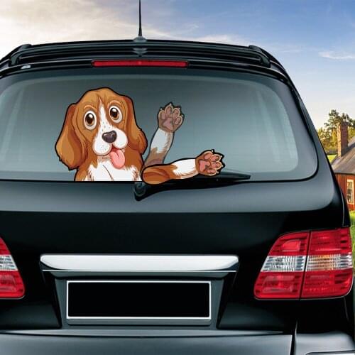 Car Styling Lovely Beagle Dog Waving Wiper Decals PVC Rear Window Wiper Sticker Rear Windshield Car Stickers For Auto Decoration