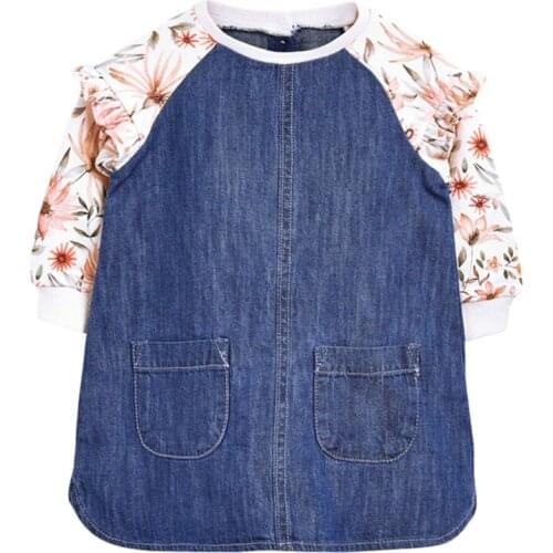 Brand Quality Terry Cotton Denim Jeans Childrens Clothing Princess Casual Dresses for Girls Kids Baby Girl Clothes Floral Dress