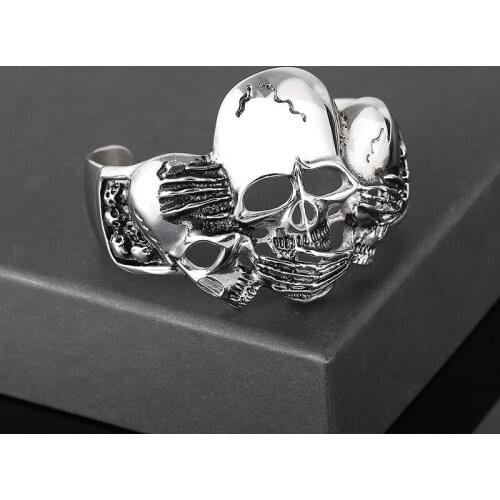 European and American punk style jewelry retro hollow mens skull titanium steel bracelet