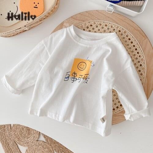 Halilo Toddler Girl Shirts Long Sleeve White Color Cute Spring Autumn Boutique Kids Clothing Boys Tshirts Unisex Children Tops