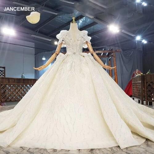 HTL1899 Luxurious And Elegant Charming Deep V-Neck Crystal Beading Wedding Dress 2020 Ball Gowns Short Sleeve