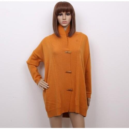 100%goat cashmere add thick womens boutique long cardigan sweater coat horn buckle big collar solid color S-5XL
