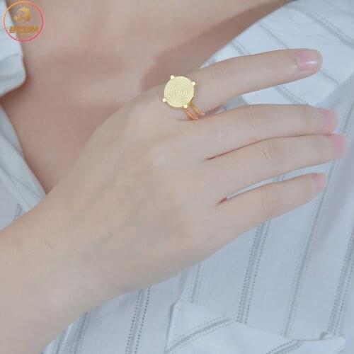 Akizoom 14k Gold Color Round Rings for Women Stainless Steel Adjustable Open Size Finger Ring Wedding Party Jewelry Gift