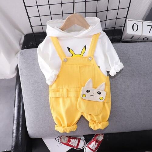 2021 Baby Boys Girls Cotton Clothes Kids Cartoon Hoodies Overalls Bib Pants 2Pcs/sets Outfit Children Toddler Casual Tracksuits
