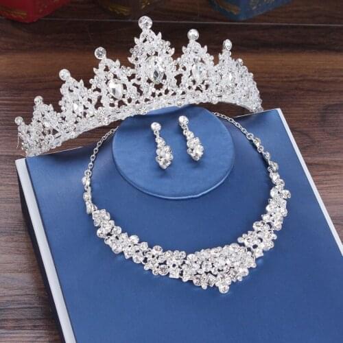 Crystal Beads Bridal Jewelry Set Rhinestone Crown Tiara Baroque Luxury Earrings Necklace Set Weddings African Beads Jewelry Sets
