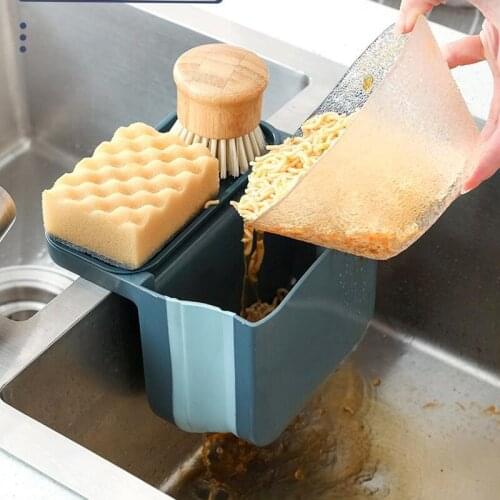 Youpin Suction cup sink drain basket foldable sink hanging kitchen waste trash can sponge steel wire ball storage basket rack