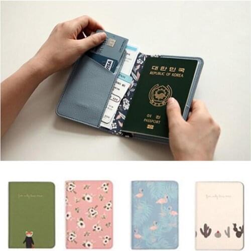 Creative Cartoon Flamingo Passport Holders Covers Travel Accessories PU Leather ID Bank Card Bag Women Passport Business Case