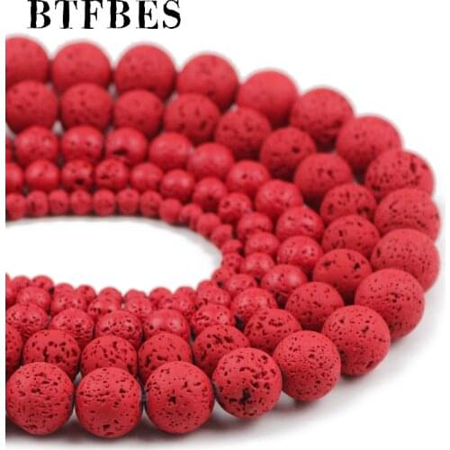 BTFBES Natural Round Rubber Paint Red color Lava Volcanic Loose Bead 4 6 8 10 12mm Ball for DIY Jewelry Bracelet making Finding