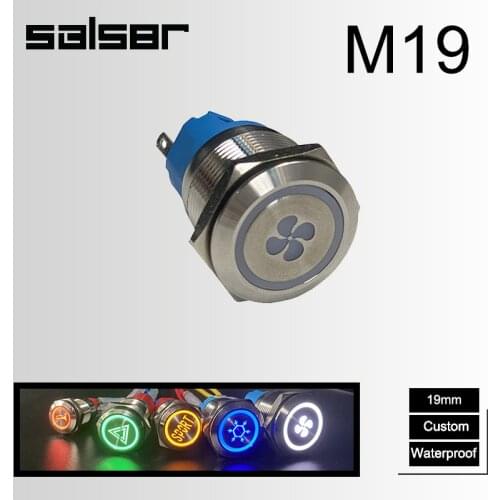 19mm Latching Reset 1NO 1NC Luminous Character Lettering Fan Sport Power Supply Custom 3A 250VAC Metal Push Button Switch