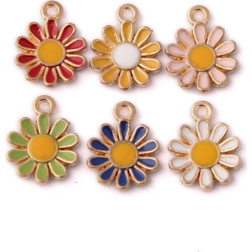 Mini DIY Jewelry Charms 10pcs 15*11mm Colorful Daisy Flower Enamel Alloy Earring Necklace Pendants Ornament Accessories Ornament
