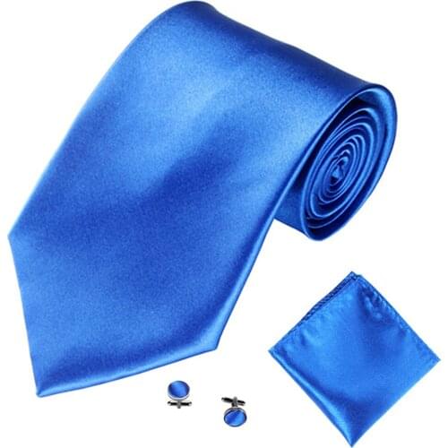 Mens Fashion Solid Color Suits Ties Necktie Cufflinks Hanky Set Tuxedo Suit
